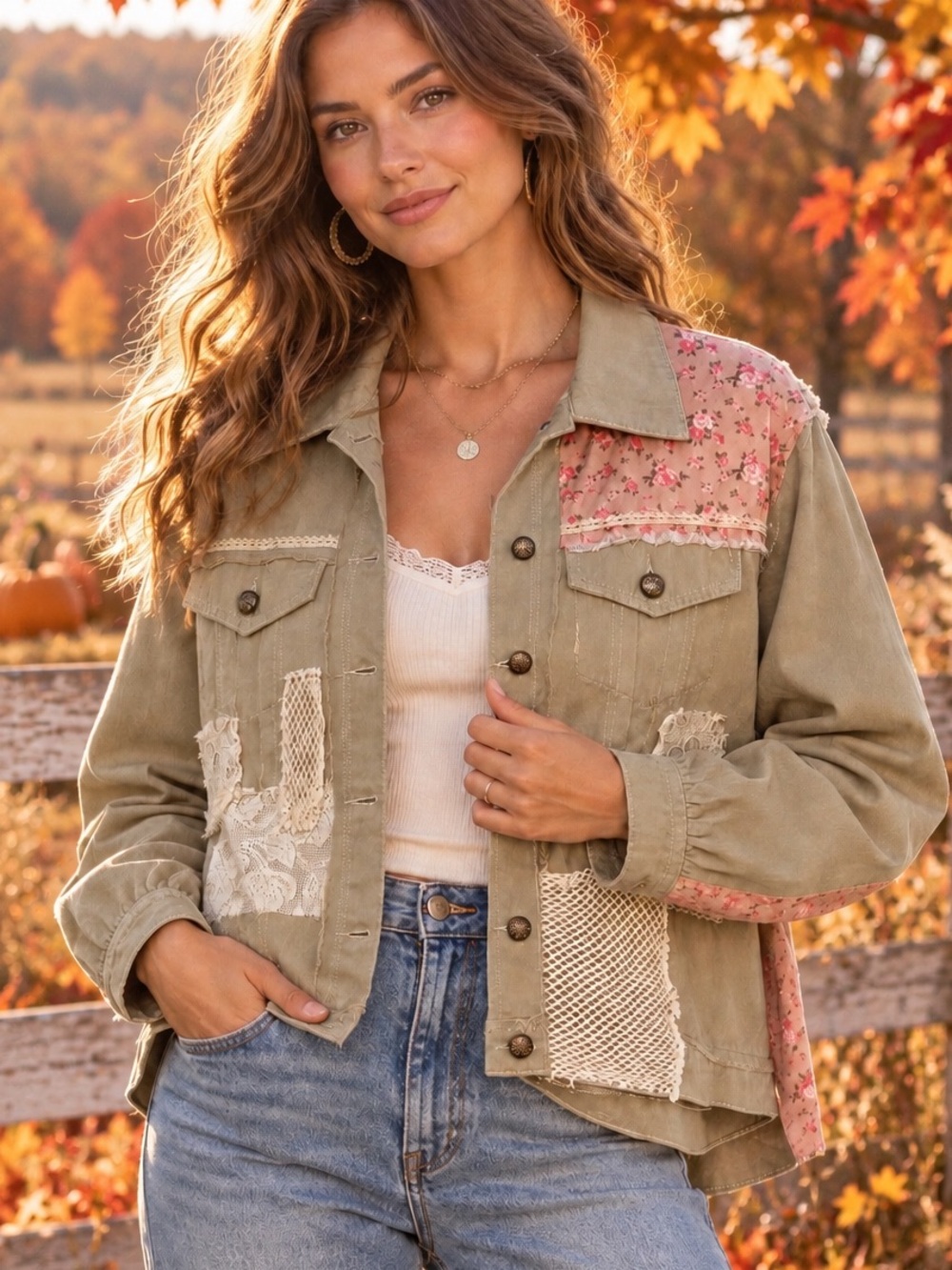 POL Floral Lace Patchwork Jacket - Boho - Raw Edge - Boutique Tag